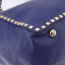 VALENTINO Rock Studs Hand Bag Leather 2way Blue Gold Auth BA14368-10