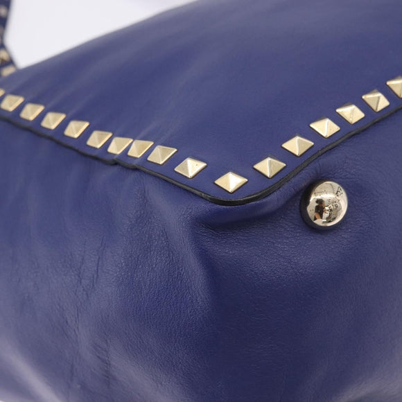 VALENTINO Rock Studs Hand Bag Leather 2way Blue Gold Auth BA14368