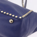 VALENTINO Rock Studs Hand Bag Leather 2way Blue Gold Auth BA14368-15