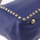 VALENTINO Rock Studs Hand Bag Leather 2way Blue Gold Auth BA14368-16