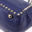 VALENTINO Rock Studs Hand Bag Leather 2way Blue Gold Auth BA14368-17