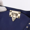 VALENTINO Rock Studs Hand Bag Leather 2way Blue Gold Auth BA14368-19