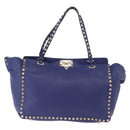 VALENTINO Rock Studs Hand Bag Leather 2way Blue Gold Auth BA14368-13