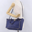 VALENTINO Rock Studs Hand Bag Leather 2way Blue Gold Auth BA14368-25