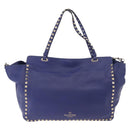 VALENTINO Rock Studs Hand Bag Leather 2way Blue Gold Auth BA14368-2