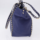 VALENTINO Rock Studs Hand Bag Leather 2way Blue Gold Auth BA14368-3