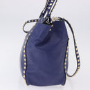 VALENTINO Rock Studs Hand Bag Leather 2way Blue Gold Auth BA14368-4