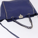 VALENTINO Rock Studs Hand Bag Leather 2way Blue Gold Auth BA14368-6