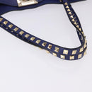 VALENTINO Rock Studs Hand Bag Leather 2way Blue Gold Auth BA14368-7