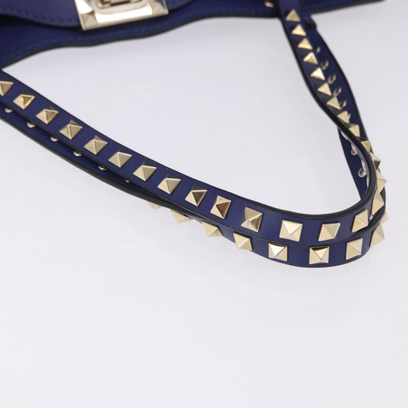 VALENTINO Rock Studs Hand Bag Leather 2way Blue Gold Auth BA14368