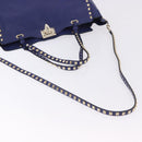 VALENTINO Rock Studs Hand Bag Leather 2way Blue Gold Auth BA14368-9