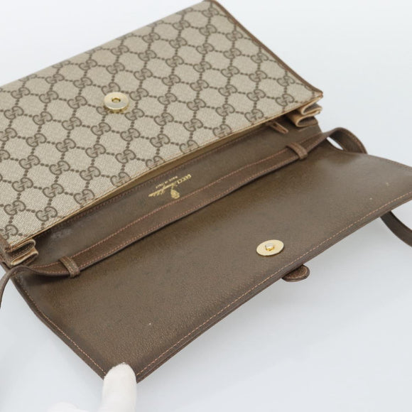 GUCCI GG Supreme Shoulder Bag PVC Beige Gold Auth BA14372