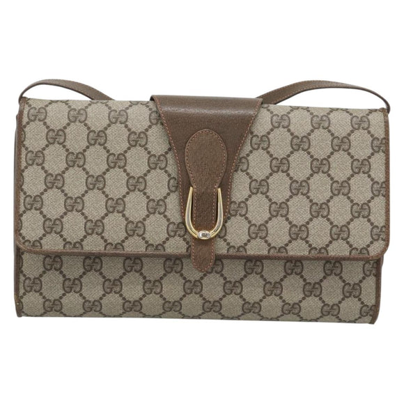 GUCCI GG Supreme Shoulder Bag PVC Beige Gold Auth BA14372