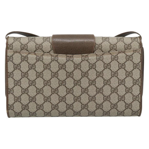 GUCCI GG Supreme Shoulder Bag PVC Beige Gold Auth BA14372