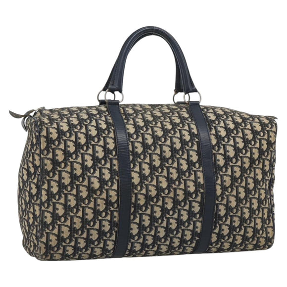 Christian Dior Trotter Canvas Boston Bag Navy Silver Auth BA14375