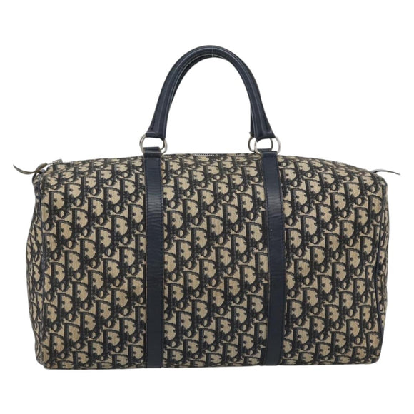 Christian Dior Trotter Canvas Boston Bag Navy Silver Auth BA14375