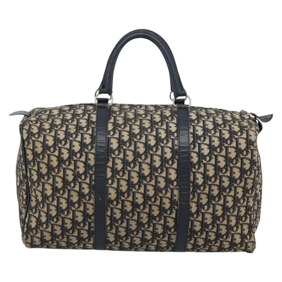 Christian Dior Trotter Canvas Boston Bag Navy Silver Auth BA14375