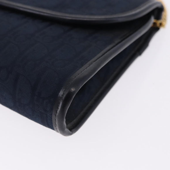 Christian Dior Trotter Canvas Chain Shoulder Bag Navy Gold Auth BA14376