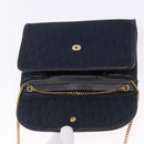 Christian Dior Trotter Canvas Chain Shoulder Bag Navy Gold Auth BA14376-10