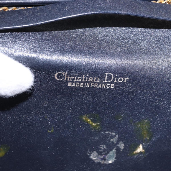 Christian Dior Trotter Canvas Chain Shoulder Bag Navy Gold Auth BA14376