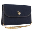 Christian Dior Trotter Canvas Chain Shoulder Bag Navy Gold Auth BA14376-1