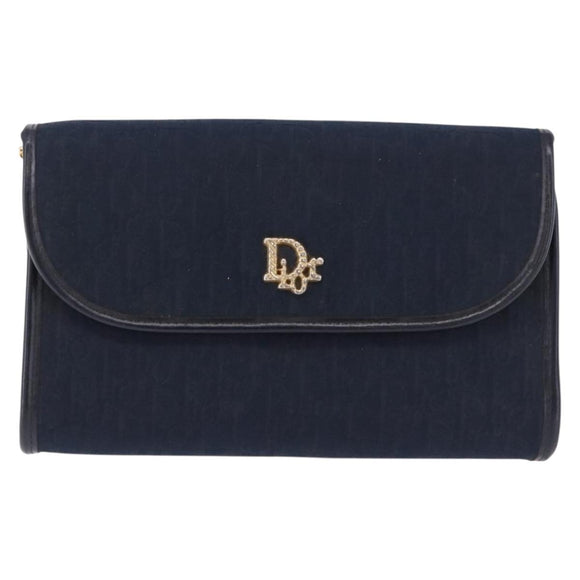 Christian Dior Trotter Canvas Chain Shoulder Bag Navy Gold Auth BA14376