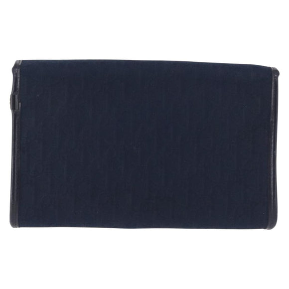 Christian Dior Trotter Canvas Chain Shoulder Bag Navy Gold Auth BA14376