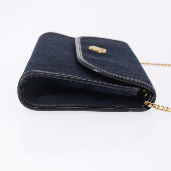 Christian Dior Trotter Canvas Chain Shoulder Bag Navy Gold Auth BA14376