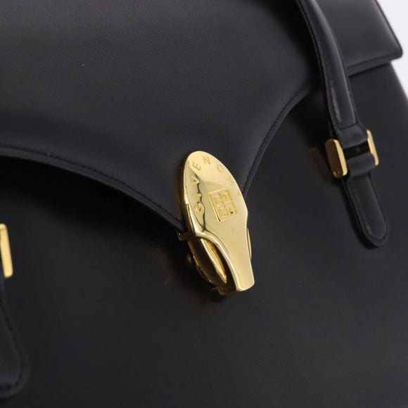 GIVENCHY Hand Bag Leather Black Gold Auth BA14377