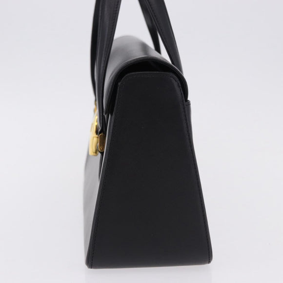 GIVENCHY Hand Bag Leather Black Gold Auth BA14377