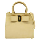 Salvatore Ferragamo Vala Hand Bag Suede Beige Gold Auth BA1438-13