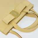 Salvatore Ferragamo Vala Hand Bag Suede Beige Gold Auth BA1438-6
