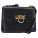 Salvatore Ferragamo Gancini Shoulder Bag Leather Navy Gold Auth BA14387-1