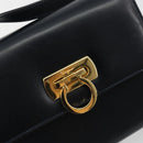 Salvatore Ferragamo Gancini Shoulder Bag Leather Navy Gold Auth BA14387-18