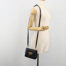 Salvatore Ferragamo Gancini Shoulder Bag Leather Navy Gold Auth BA14387-22
