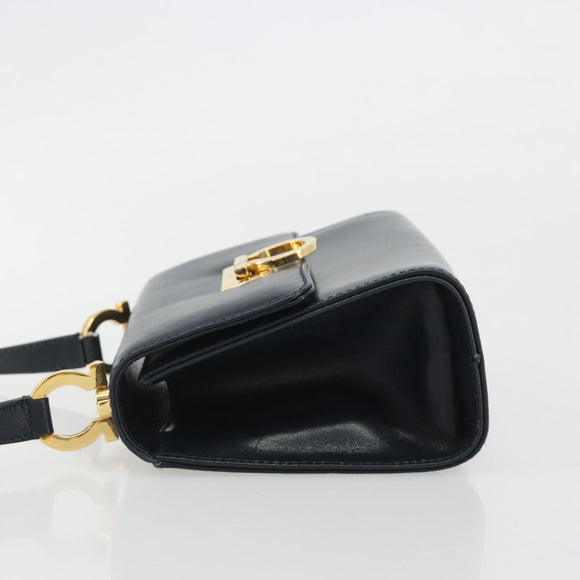 Salvatore Ferragamo Gancini Shoulder Bag Leather Navy Gold Auth BA14387