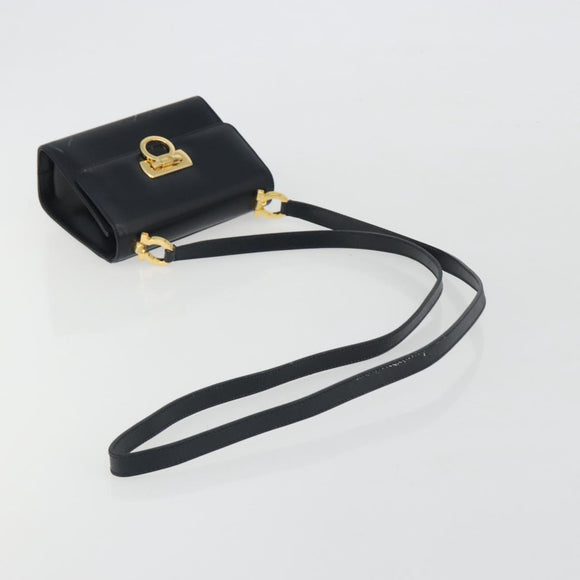 Salvatore Ferragamo Gancini Shoulder Bag Leather Navy Gold Auth BA14387