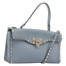 VALENTINO Rock Studs Hand Bag Leather 2way Light Blue Gold Auth BA14388-1