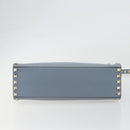 VALENTINO Rock Studs Hand Bag Leather 2way Light Blue Gold Auth BA14388-5