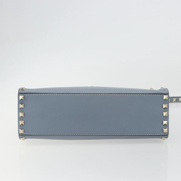 VALENTINO Rock Studs Hand Bag Leather 2way Light Blue Gold Auth BA14388