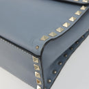 VALENTINO Rock Studs Hand Bag Leather 2way Light Blue Gold Auth BA14388-15