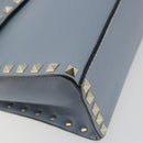 VALENTINO Rock Studs Hand Bag Leather 2way Light Blue Gold Auth BA14388-16