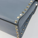 VALENTINO Rock Studs Hand Bag Leather 2way Light Blue Gold Auth BA14388-17