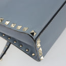 VALENTINO Rock Studs Hand Bag Leather 2way Light Blue Gold Auth BA14388-18