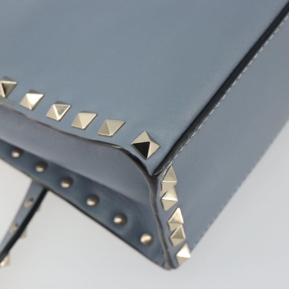 VALENTINO Rock Studs Hand Bag Leather 2way Light Blue Gold Auth BA14388
