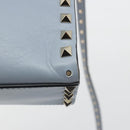 VALENTINO Rock Studs Hand Bag Leather 2way Light Blue Gold Auth BA14388-10
