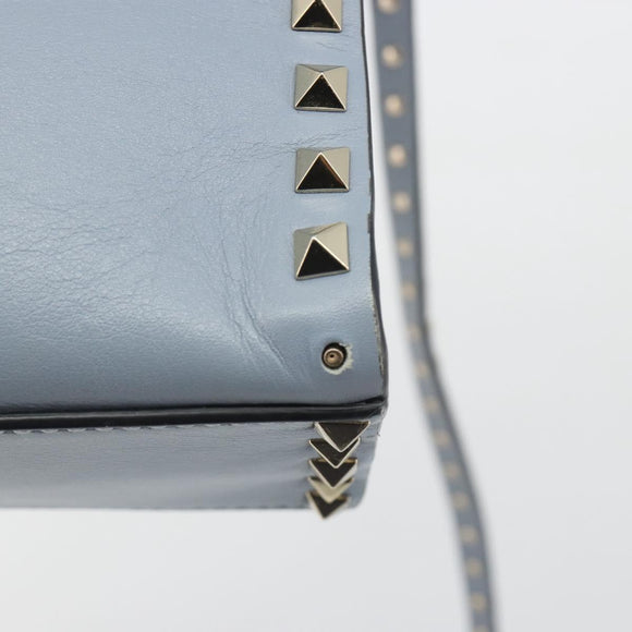 VALENTINO Rock Studs Hand Bag Leather 2way Light Blue Gold Auth BA14388