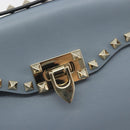 VALENTINO Rock Studs Hand Bag Leather 2way Light Blue Gold Auth BA14388-20