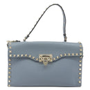VALENTINO Rock Studs Hand Bag Leather 2way Light Blue Gold Auth BA14388-13