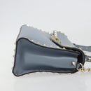 VALENTINO Rock Studs Hand Bag Leather 2way Light Blue Gold Auth BA14388-3